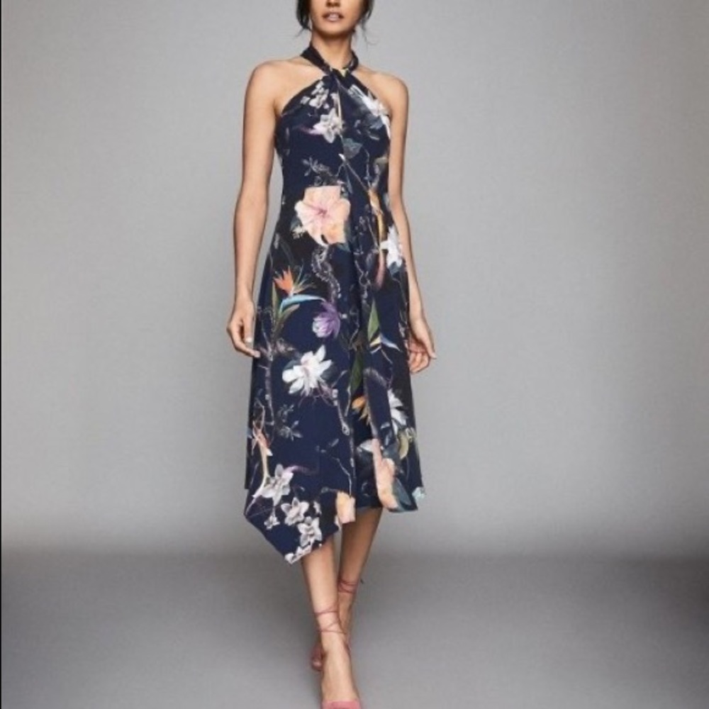 New Reiss Yasminda Midi Dress Navy Size 10